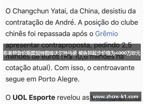 布莱顿询价斯图加特前锋沃尔特马德 被告知起步价格为4000万欧元
